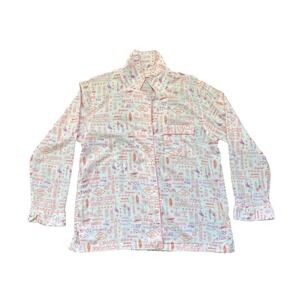 Victoria's Secret Pajama Top Small Pink Tropical Surf Town Button Up (0871)